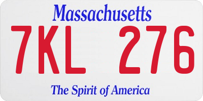 MA license plate 7KL276