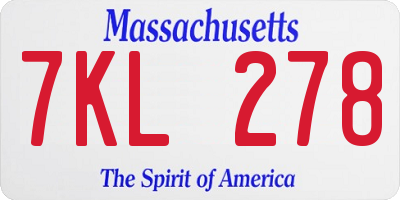 MA license plate 7KL278