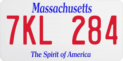 MA license plate 7KL284