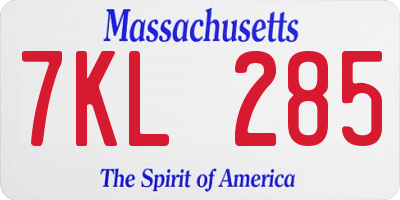 MA license plate 7KL285