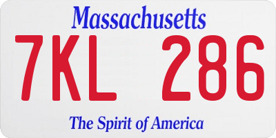 MA license plate 7KL286