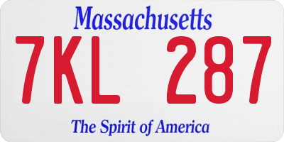 MA license plate 7KL287