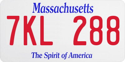 MA license plate 7KL288