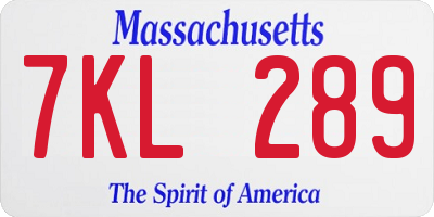 MA license plate 7KL289