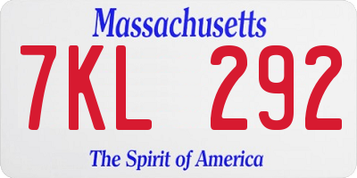 MA license plate 7KL292