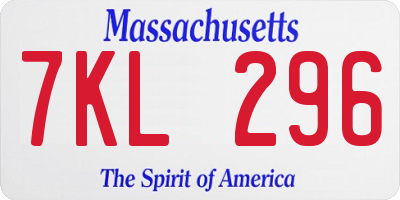 MA license plate 7KL296