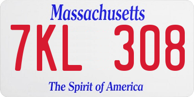 MA license plate 7KL308