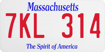 MA license plate 7KL314