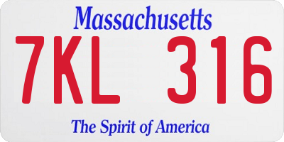 MA license plate 7KL316