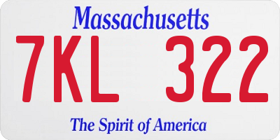 MA license plate 7KL322