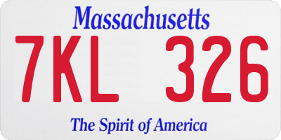 MA license plate 7KL326