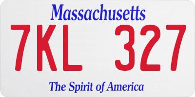 MA license plate 7KL327