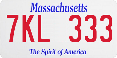 MA license plate 7KL333