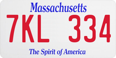 MA license plate 7KL334
