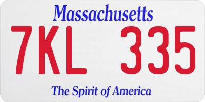 MA license plate 7KL335