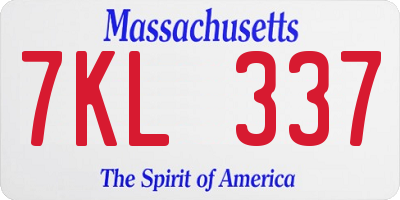 MA license plate 7KL337