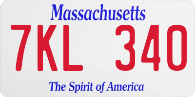 MA license plate 7KL340