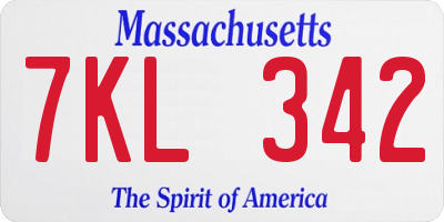 MA license plate 7KL342