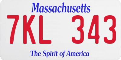 MA license plate 7KL343