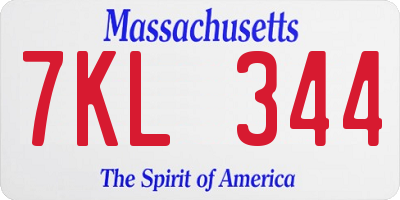 MA license plate 7KL344