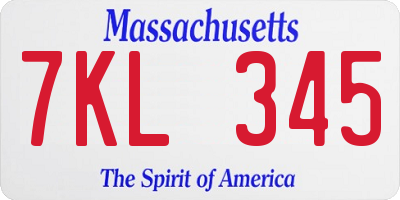 MA license plate 7KL345