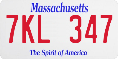 MA license plate 7KL347