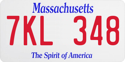 MA license plate 7KL348