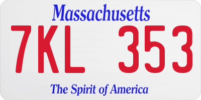 MA license plate 7KL353