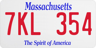 MA license plate 7KL354