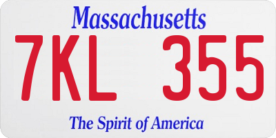 MA license plate 7KL355