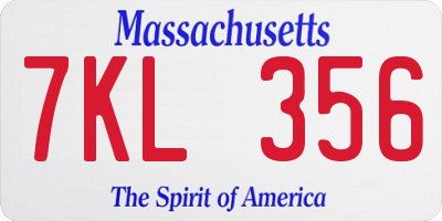 MA license plate 7KL356