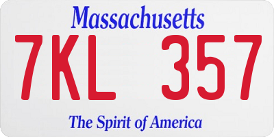 MA license plate 7KL357