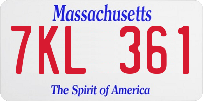 MA license plate 7KL361