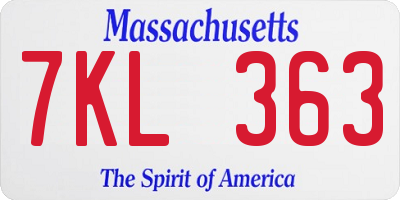 MA license plate 7KL363