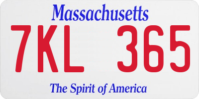 MA license plate 7KL365