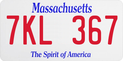 MA license plate 7KL367