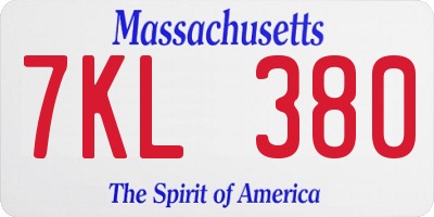 MA license plate 7KL380