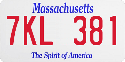 MA license plate 7KL381