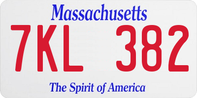 MA license plate 7KL382