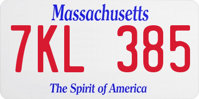 MA license plate 7KL385
