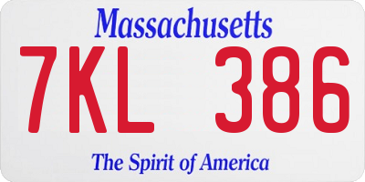MA license plate 7KL386