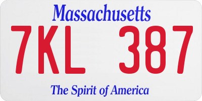 MA license plate 7KL387