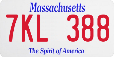 MA license plate 7KL388