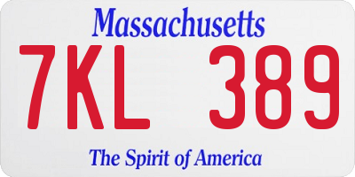 MA license plate 7KL389