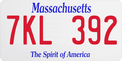 MA license plate 7KL392