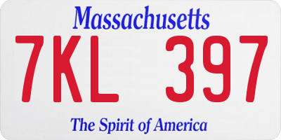 MA license plate 7KL397
