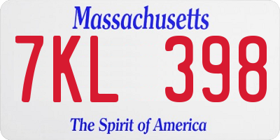 MA license plate 7KL398