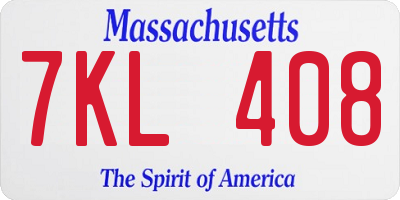 MA license plate 7KL408