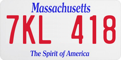 MA license plate 7KL418