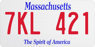 MA license plate 7KL421